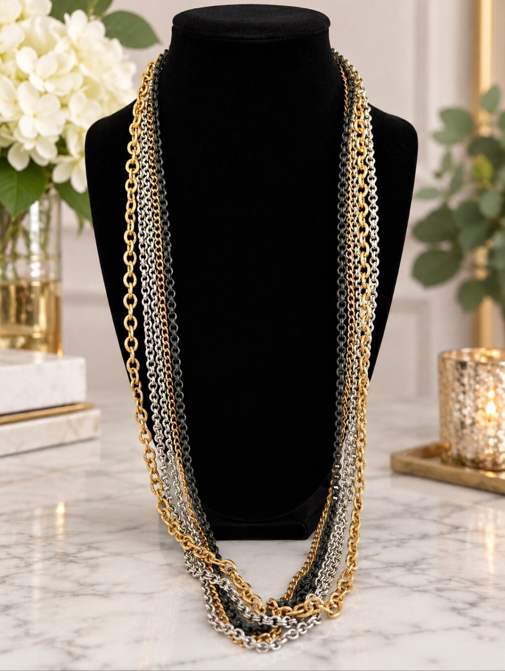 Vintage Napier Multi-Strand Mixed Metal Chain Necklace – Signed
